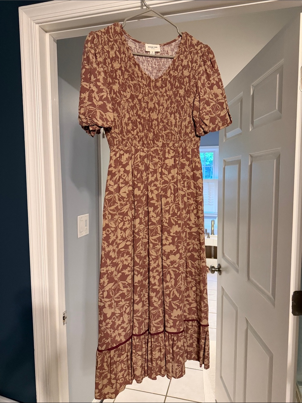 Smocked Mauve Floral Maxi Dress